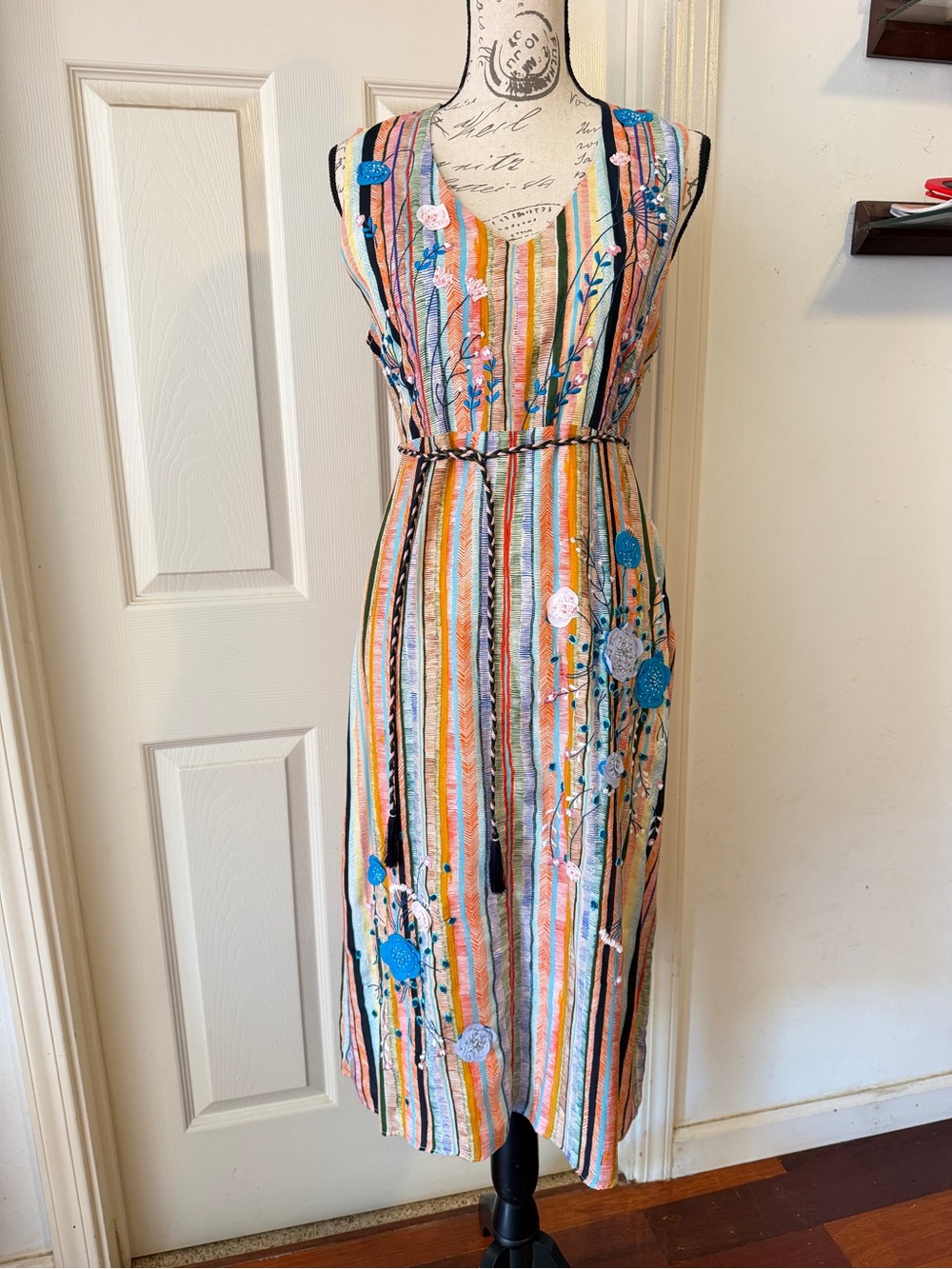 Anthropologie Multicolor Striped Embroidered Midi Dress - Picture 2 of 6